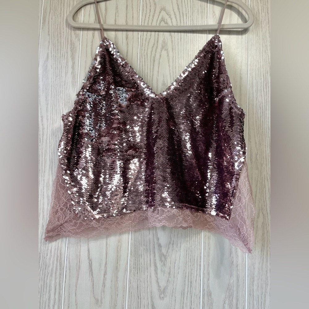 Free People Swinging Sequin Surplice Cami Rose Gold Pink Size Small - Picture 5 of 5